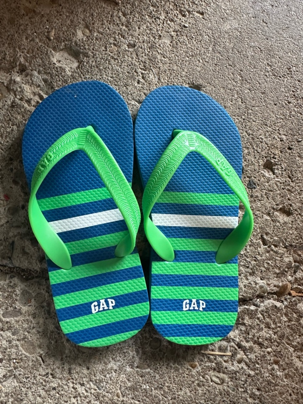 GAP Kids Blue and Green Striped Flip Flops with White Accent
